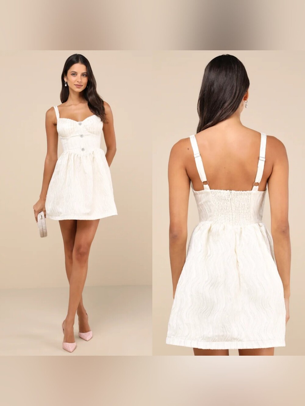 Lulus Charmingly Precious Cream Pleated Textured Bustier Mini Dress XL Wedding